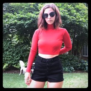 High-Waisted Black Button-Up Denim Shorts